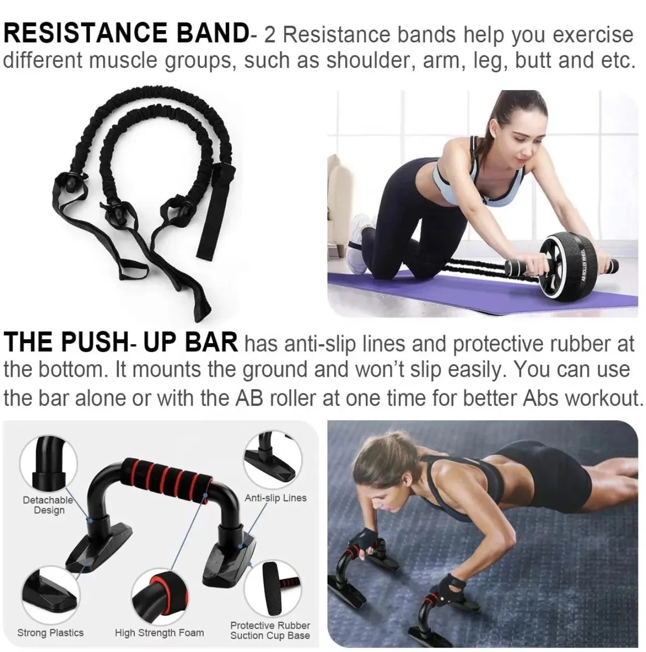 17-in-1 Ab Roller Kit with Bands, Mat, and Jump Rope for Core Workouts, Red