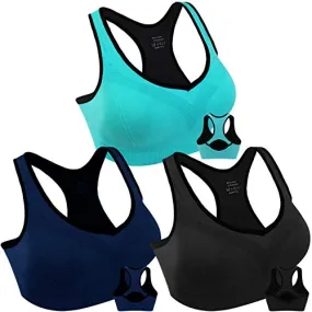 3 Pack Women Racerback Sports Bras High Impact Workout Yoga Gym Fitness Bra (Black Blue Navy, XX-Large)