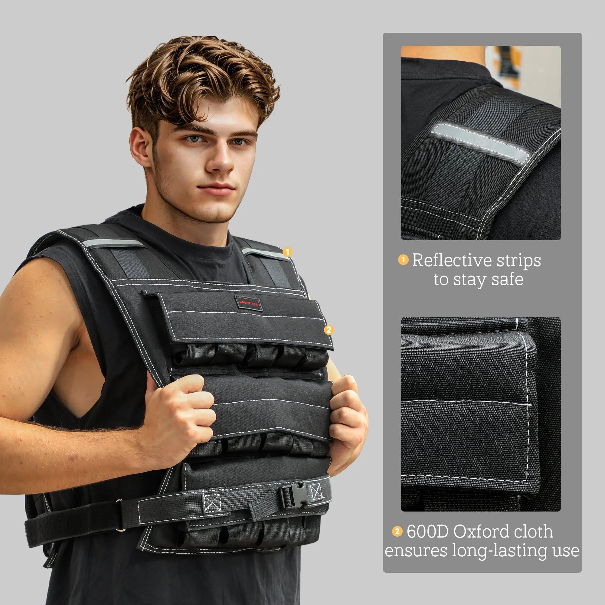 30KG Adjustable Weighted Vest with 30 Metal Weights, Running Weight Vest