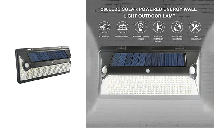 360LEDs Solar Powered Energy Wall Light