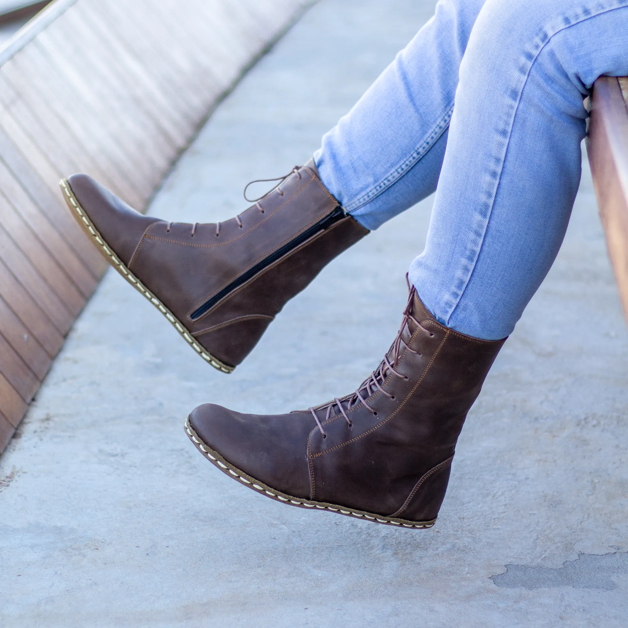 Barefoot Leather Lace-up Brown Boots for Men