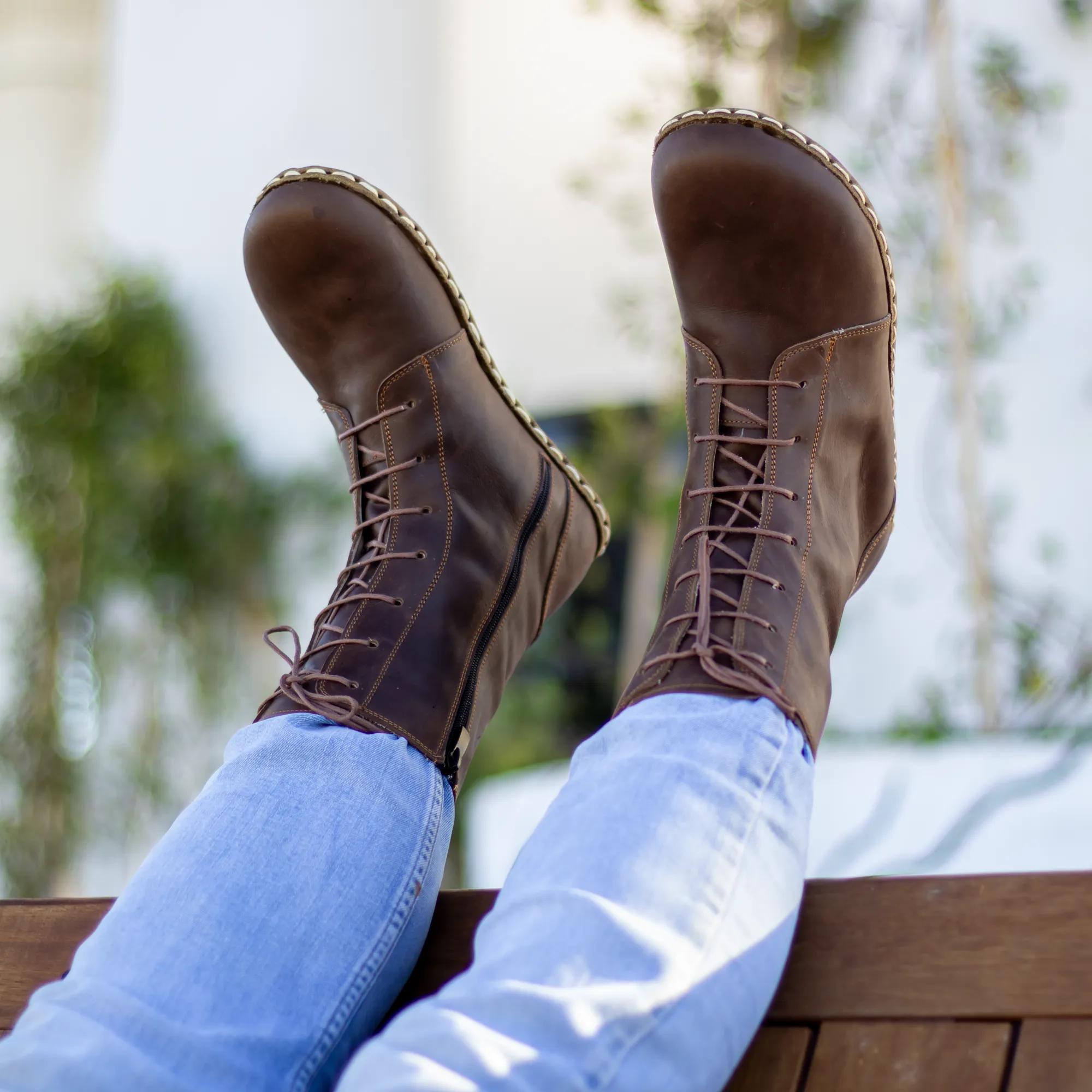 Barefoot Leather Lace-up Brown Boots for Men