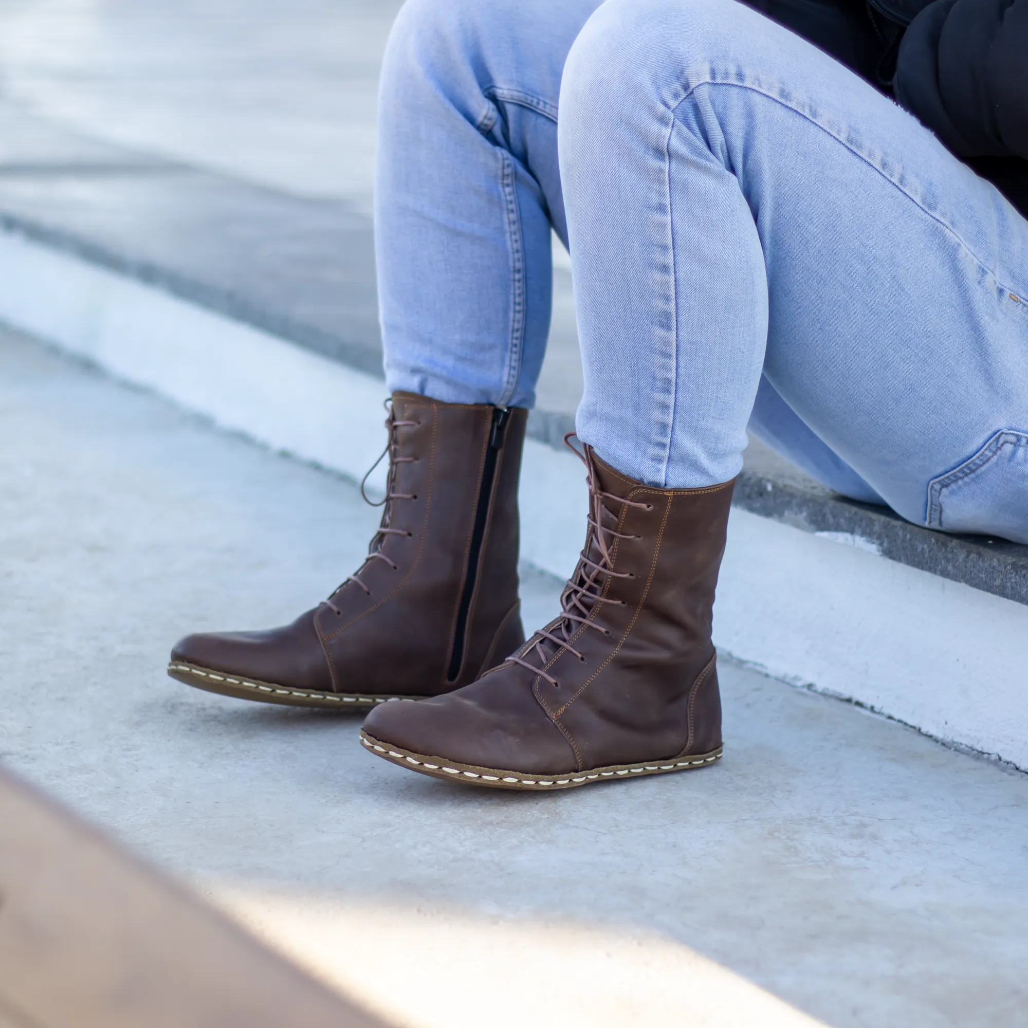 Barefoot Leather Lace-up Brown Boots for Men