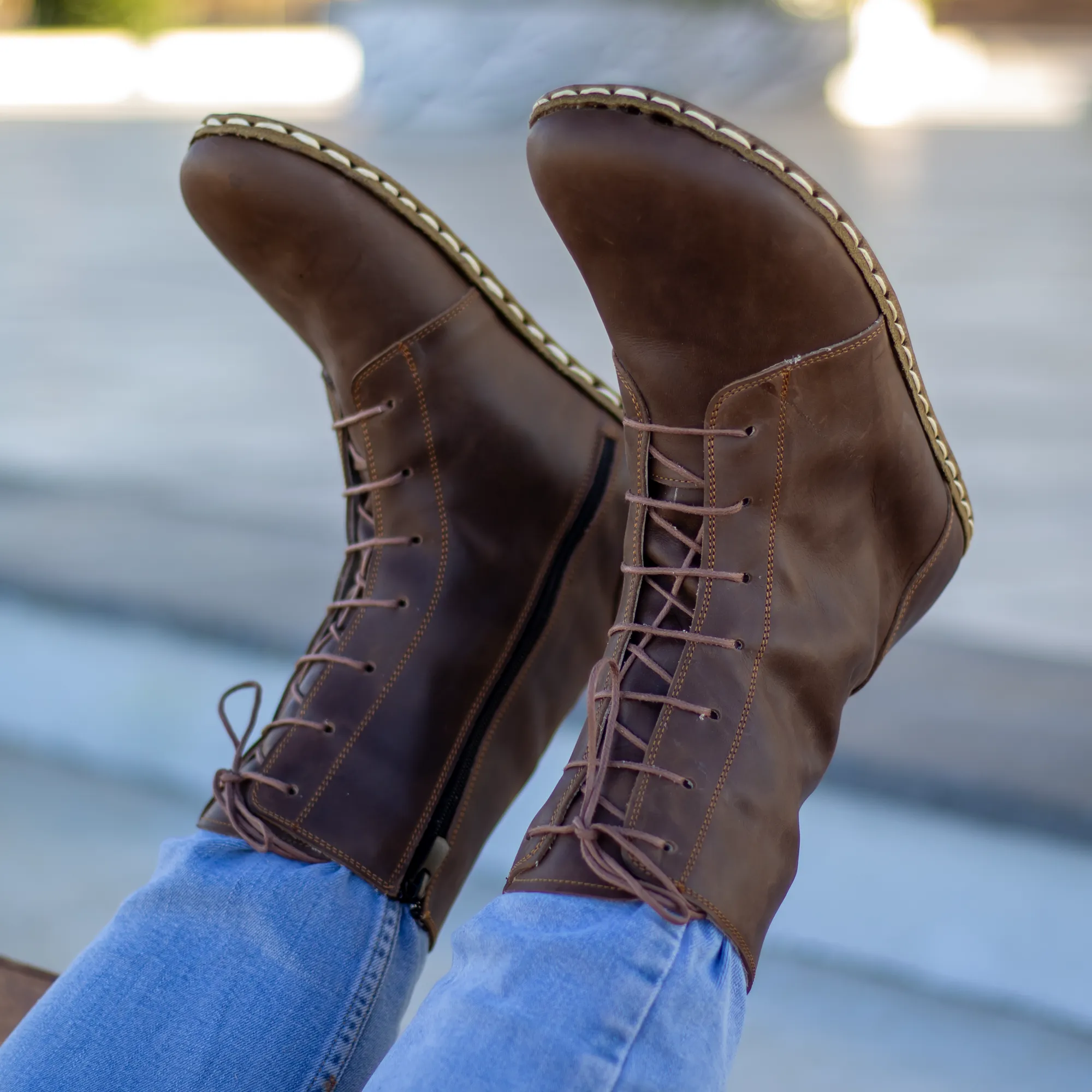 Barefoot Leather Lace-up Brown Boots for Men