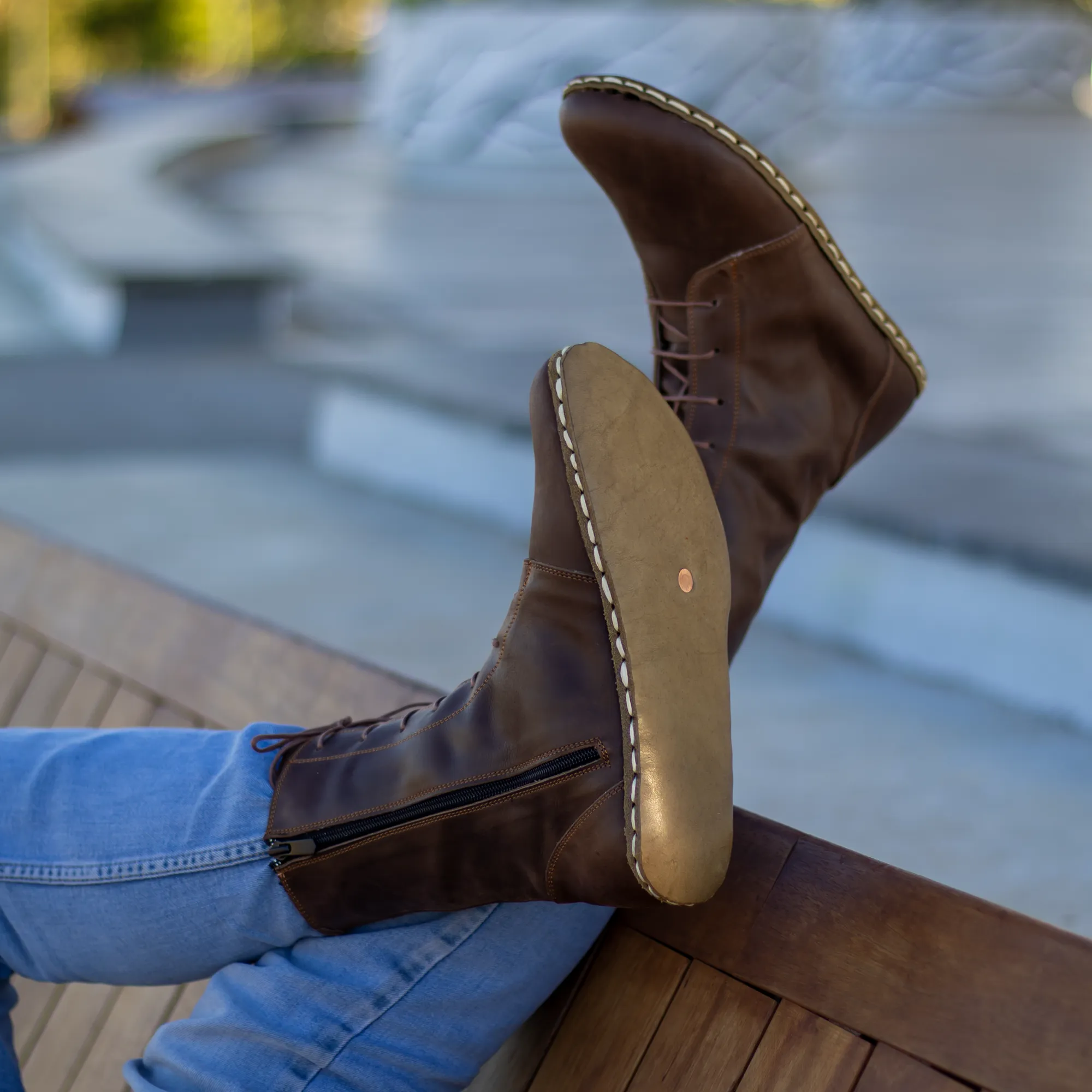 Barefoot Leather Lace-up Brown Boots for Men