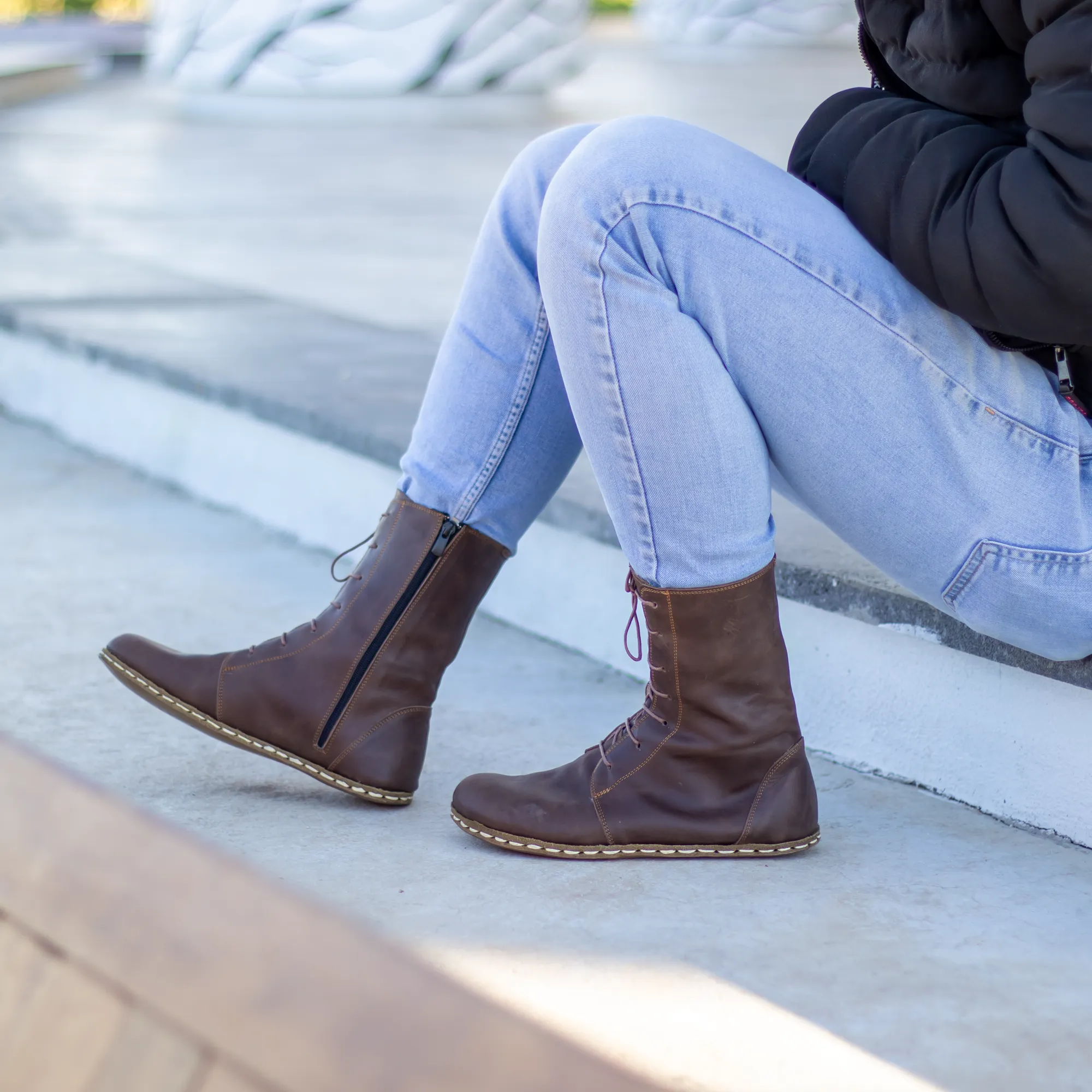 Barefoot Leather Lace-up Brown Boots for Men