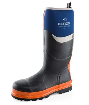 Buckbootz BBZ6000 Blue/Orange Neoprene/Rubber Heat and Cold Insulated Safety Wellington Boot