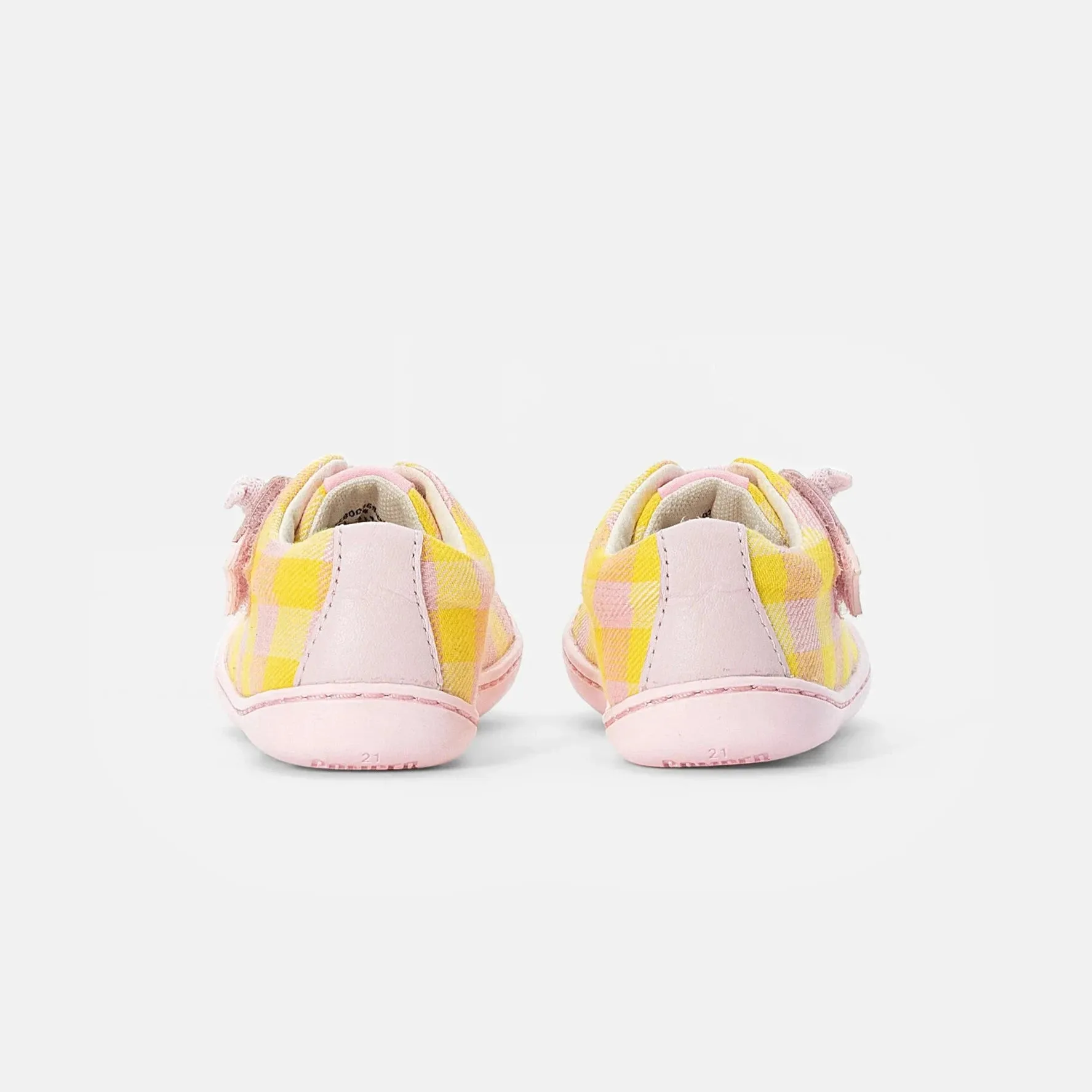 Camper Kids Baby PEU Yellow / Pink Plaid Leather Sneakers Shoes