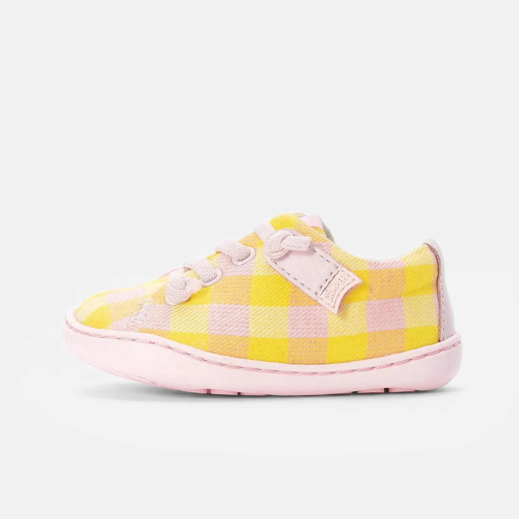 Camper Kids Baby PEU Yellow / Pink Plaid Leather Sneakers Shoes