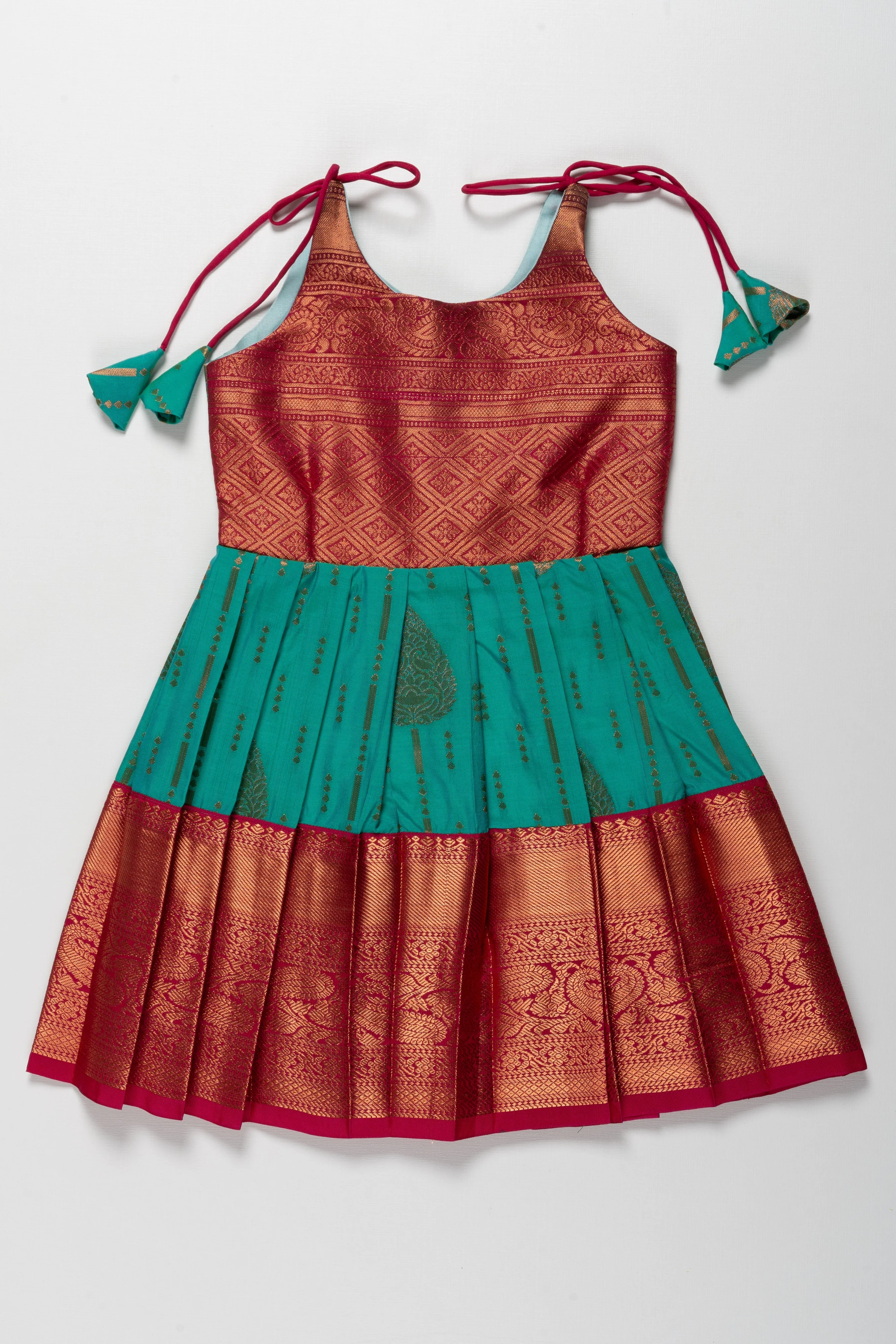 Captivating Silk Knot-Tie Dresses for Naming Ceremony and Barasala: Colorful Elegance Meets Playful Design