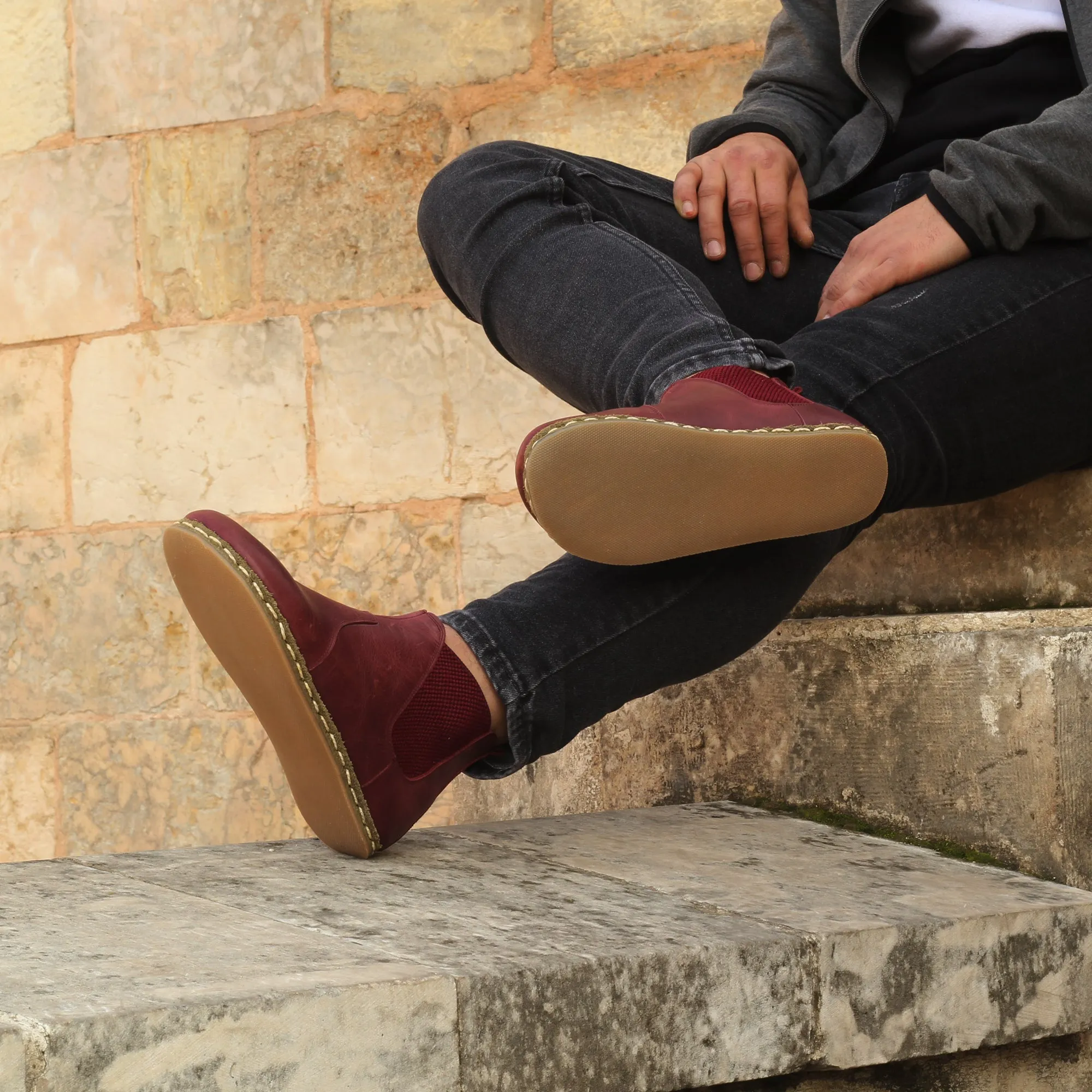 Chelsea Barefoot Boots Burgundy Handmade Men's