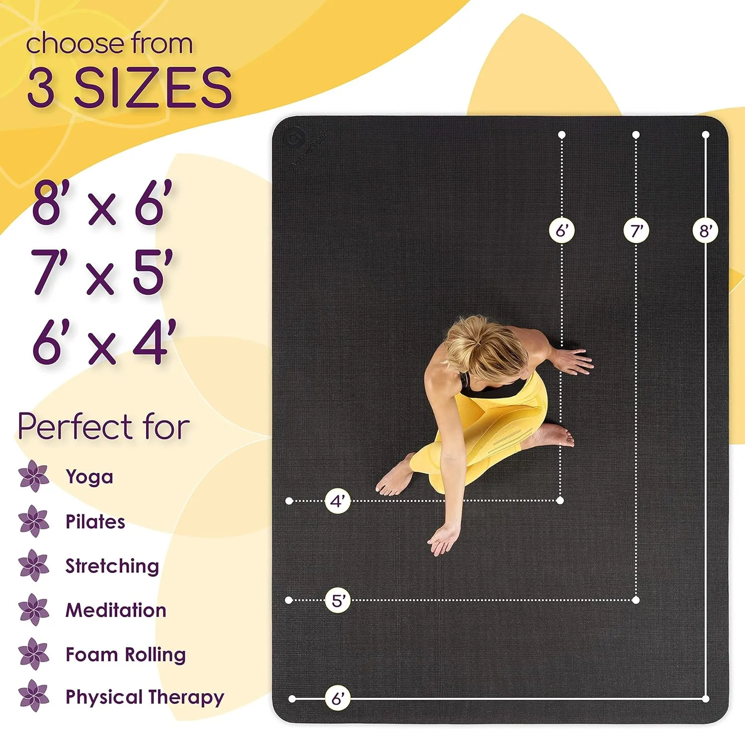 Large Yoga Mat 7'x5'x8mm Extra Thick, Durable, Eco-Friendly, Non-Slip