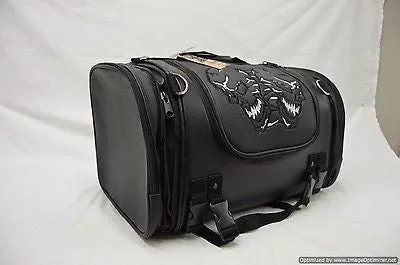 MOTORCYCLE NYLON TRUNK SKULL SISSY T BAR BAG TRAVEL PLAIN LUGGAGE NEW BLACK