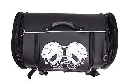 MOTORCYCLE NYLON TRUNK SKULL SISSY T BAR BAG TRAVEL PLAIN LUGGAGE NEW BLACK