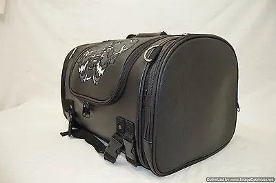 MOTORCYCLE NYLON TRUNK SKULL SISSY T BAR BAG TRAVEL PLAIN LUGGAGE NEW BLACK