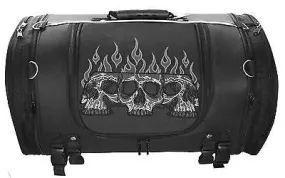 MOTORCYCLE NYLON TRUNK SKULL SISSY T BAR BAG WITH FLAME TRAVEL PLAIN LUGGAGE NEW