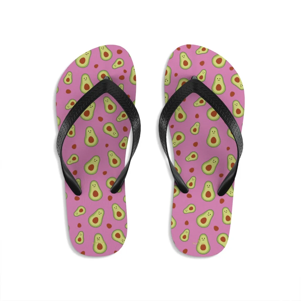 Pink Green Avocado Flip Flops, Cute Print Unisex Flip-Flops Sandals For Men & Women- Made in USA