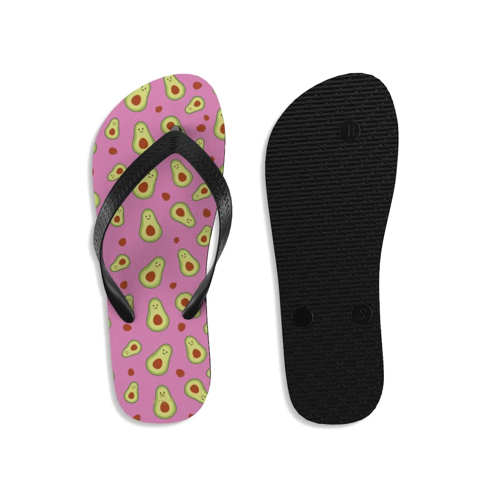 Pink Green Avocado Flip Flops, Cute Print Unisex Flip-Flops Sandals For Men & Women- Made in USA