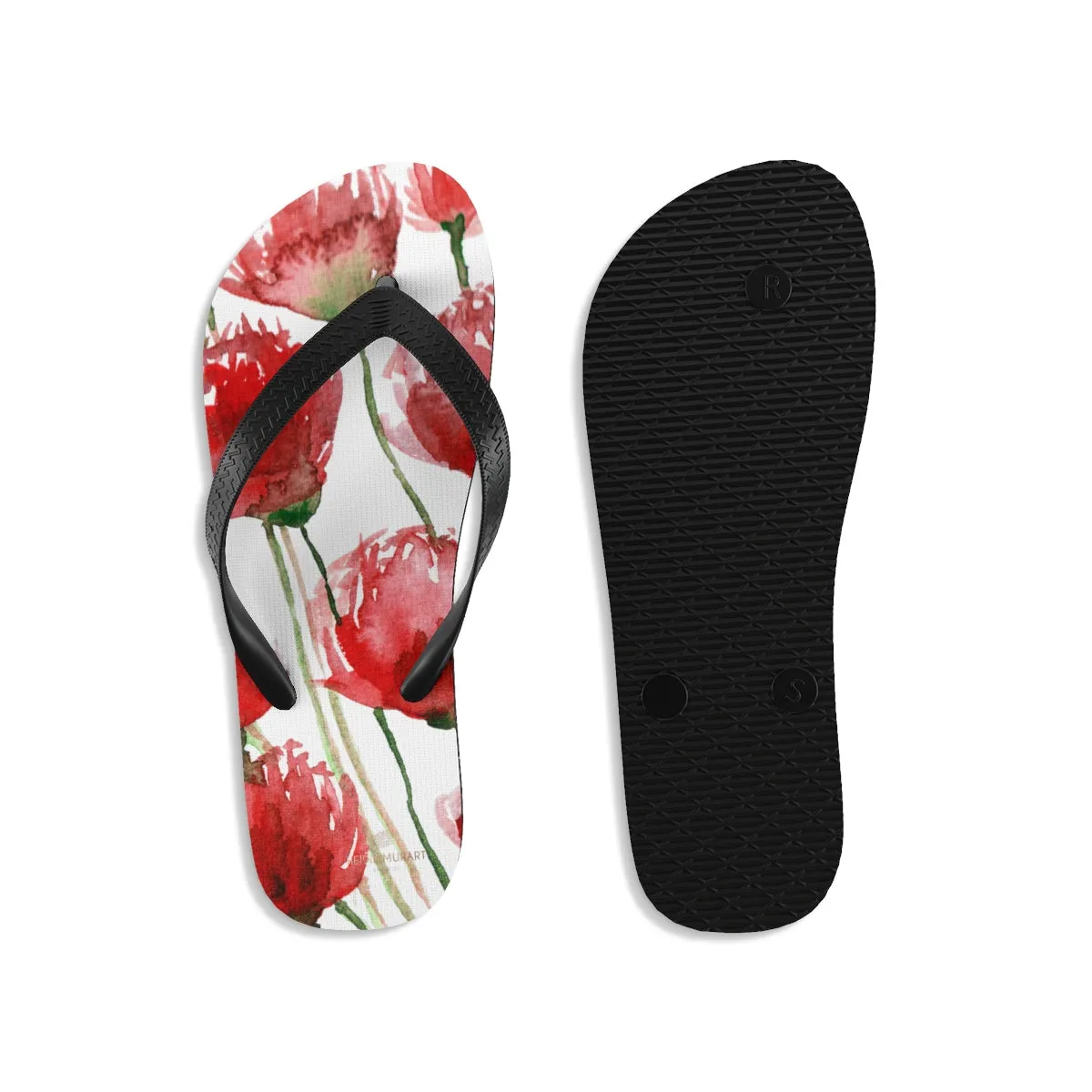 Poppy Bright Flip Flops, Red Poppy Flowers Girlie Floral Print Unisex Flip-Flops - Made in USA