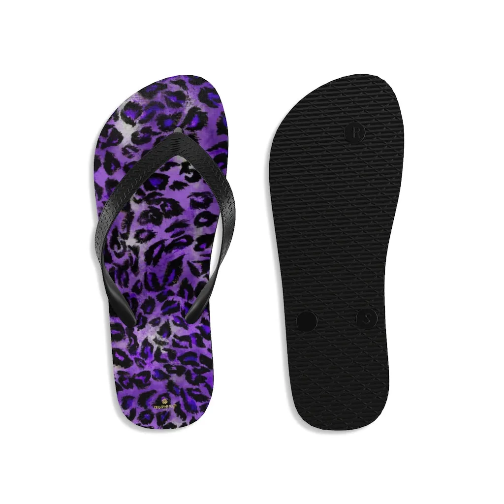 Purple Leopard Print Flip-Flops, Animal Print Unisex Sandals For Men & Women- Made in USA