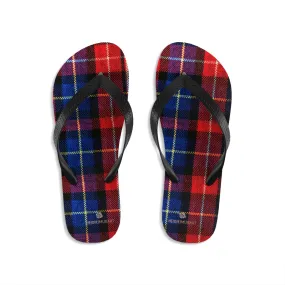 Red Plaid Flip Flops, Tartan Scottish Classic Print Unisex Designer Flip-Flops - Made in USA