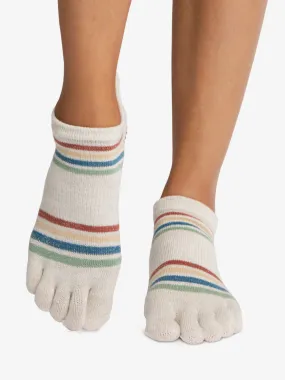 ToeSox Full Toe Low Rise Grip Socks - Vintage Rainbow