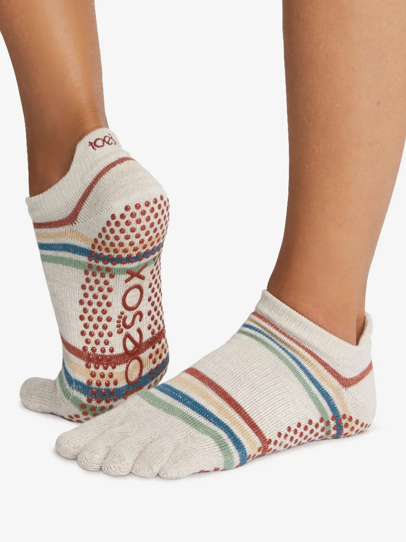 ToeSox Full Toe Low Rise Grip Socks - Vintage Rainbow