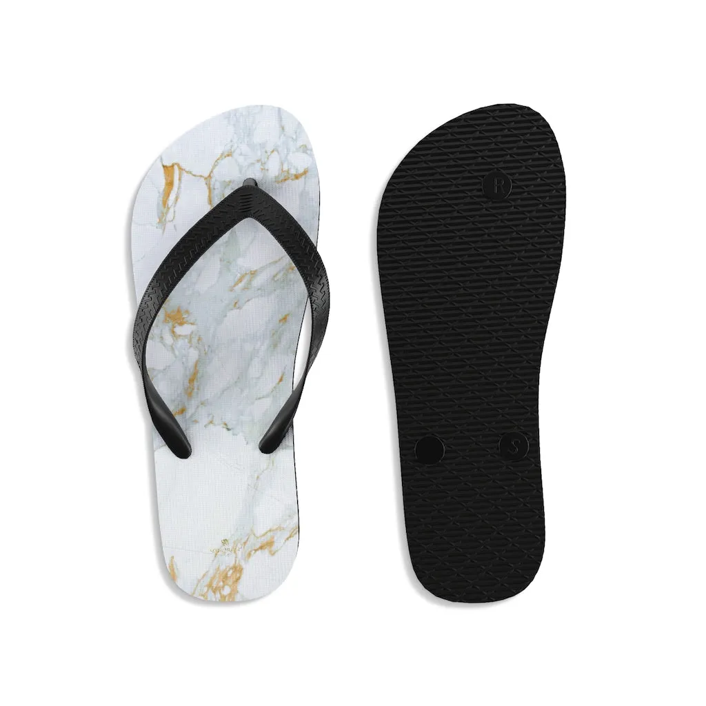 White Marble Print Flip Flops, Unisex For Men or Women Designer Flip-Flops Sandals- Printed in USA