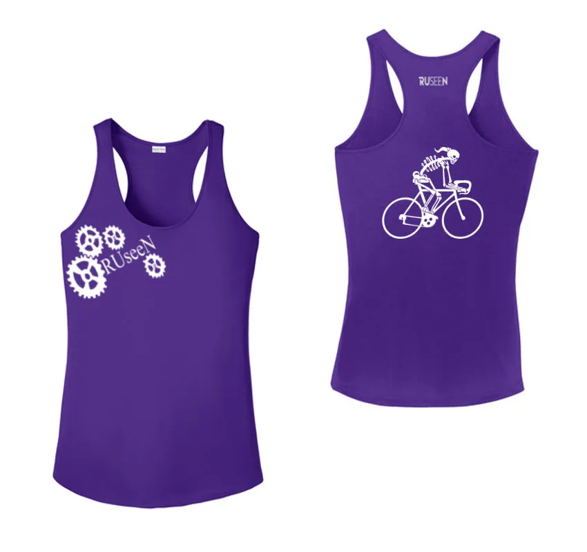 Women's Reflective Tank Top - Female Road Bike Skeleton