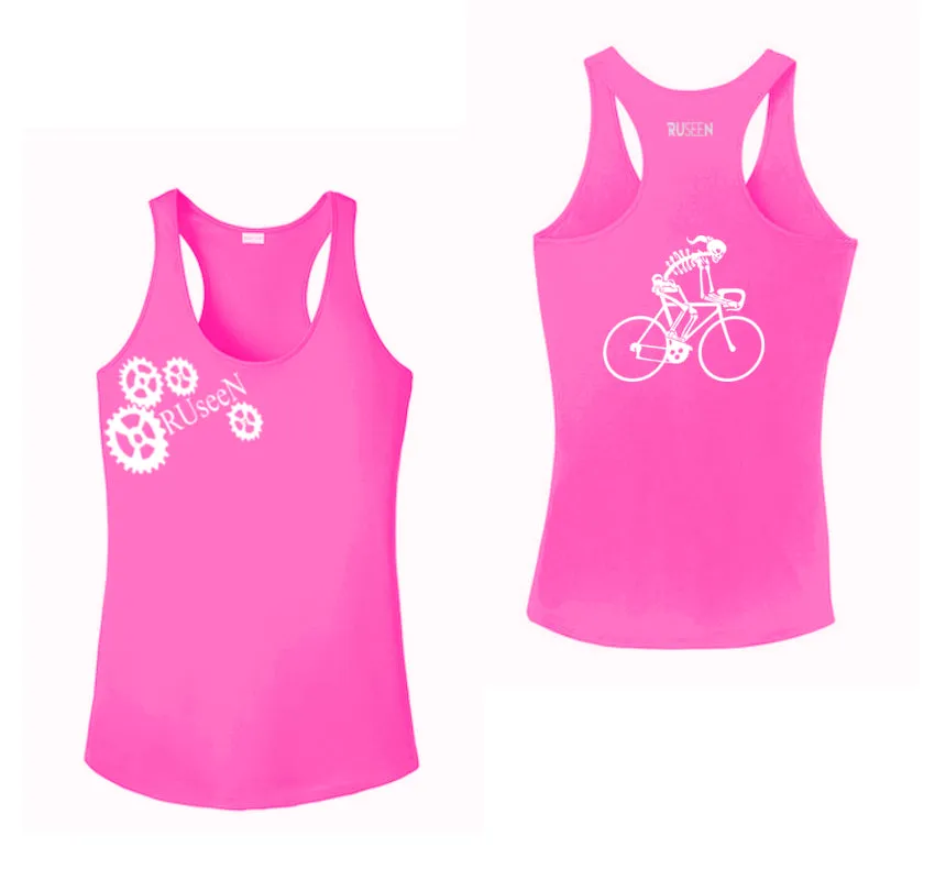 Women's Reflective Tank Top - Female Road Bike Skeleton