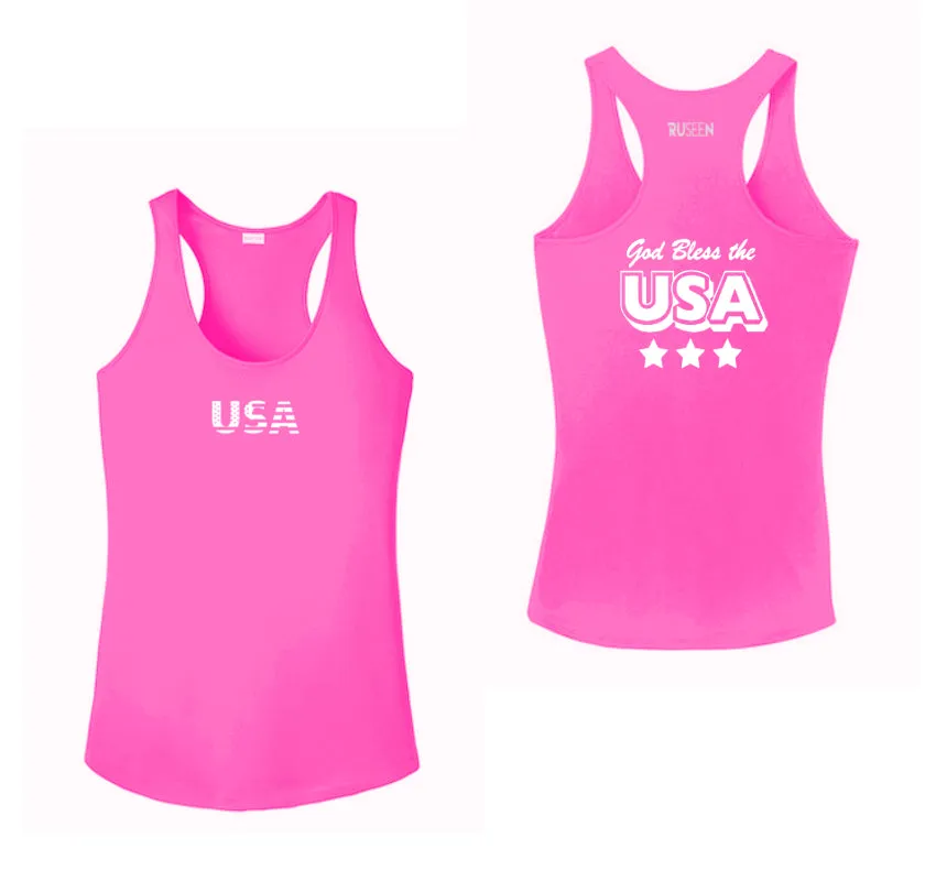 Women's Reflective Tank Top - God Bless the USA