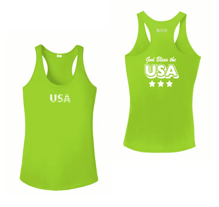 Women's Reflective Tank Top - God Bless the USA