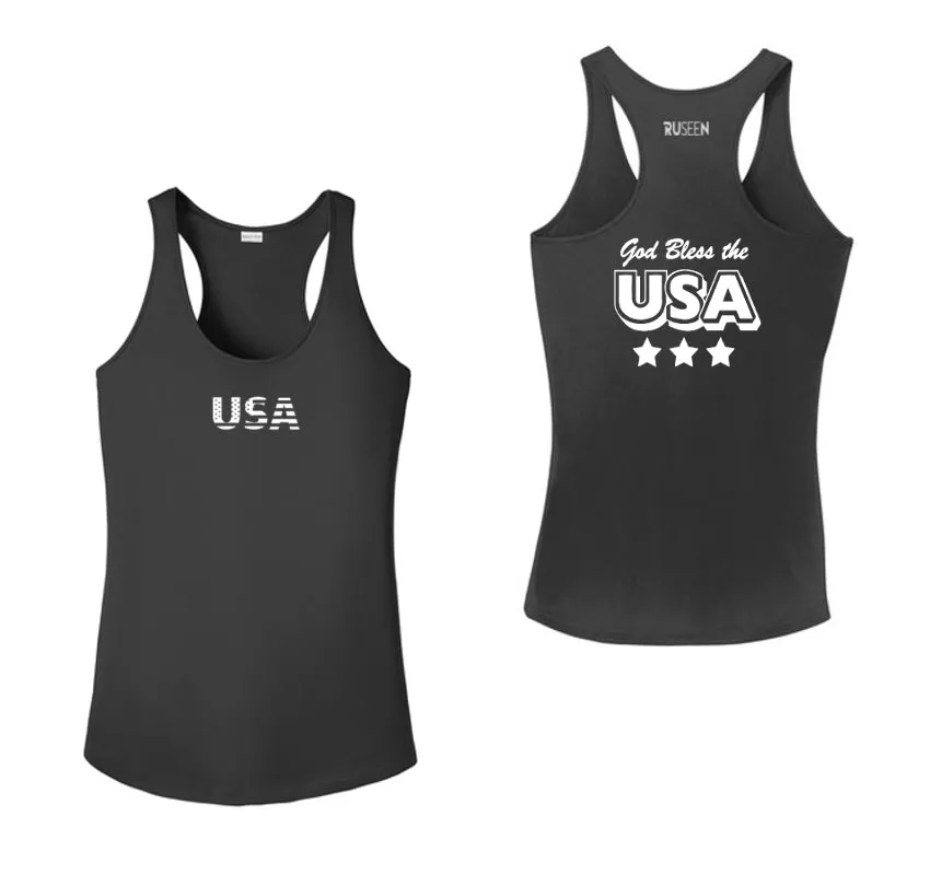 Women's Reflective Tank Top - God Bless the USA