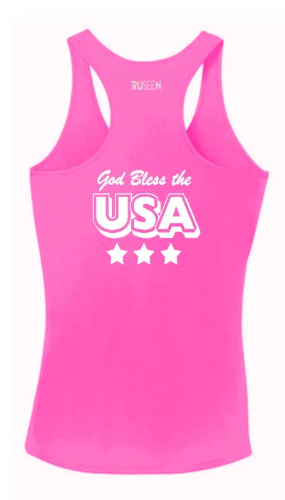 Women's Reflective Tank Top - God Bless the USA