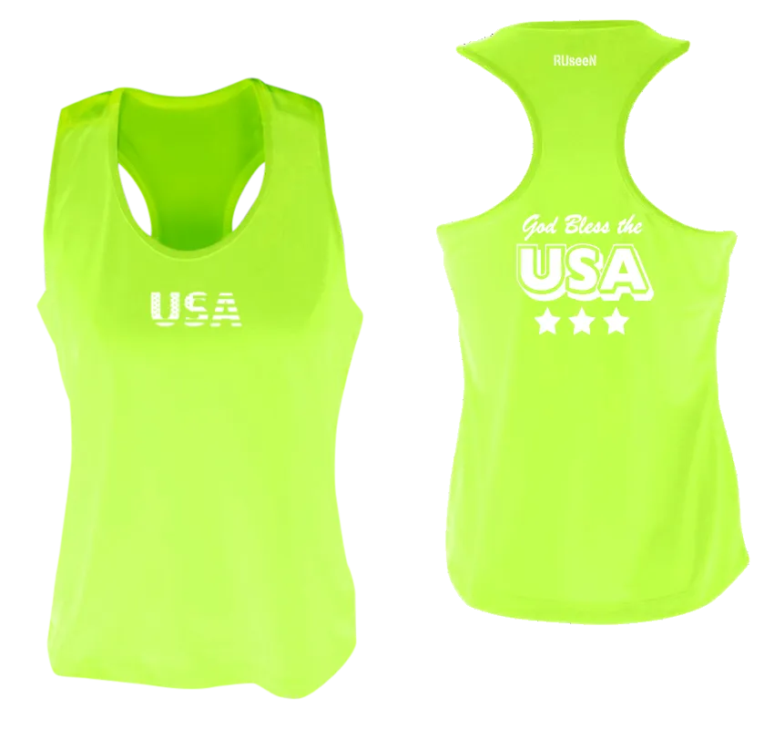 Women's Reflective Tank Top - God Bless the USA